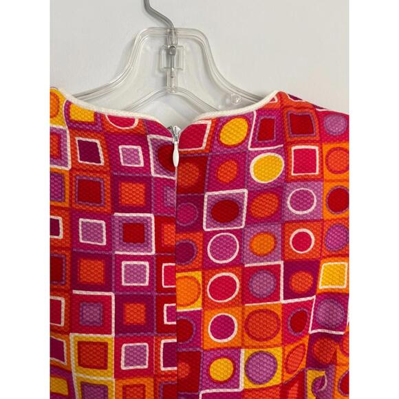 Vintage JSC Mini Dress Sleeveless Goemetric Print Pink Orange Size 8 Retro 60's - Picture 4 of 9